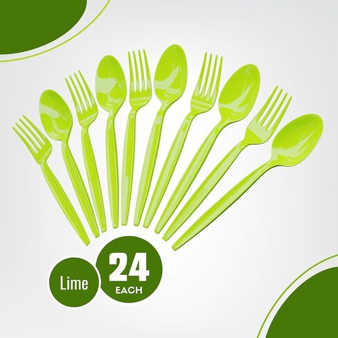 Blue Orchards Lime Green Plastic Spoon and Fork (24 Each) - Colored Plastic Silverware Sets for Parties in Saudi Arabia