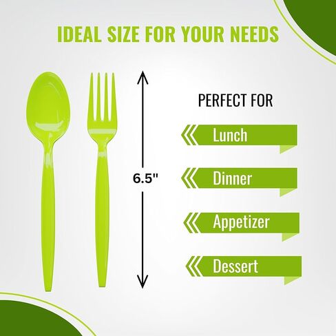 Blue Orchards Lime Green Plastic Spoon and Fork (24 Each) - Colored Plastic Silverware Sets for Parties in Saudi Arabia
