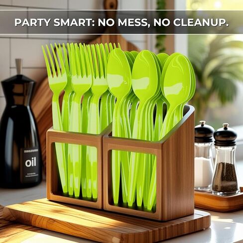 Blue Orchards Lime Green Plastic Spoon and Fork (24 Each) - Colored Plastic Silverware Sets for Parties in Saudi Arabia