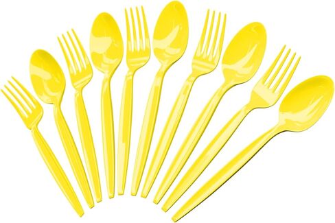 Blue Orchards Lime Green Plastic Spoon and Fork (24 Each) - Colored Plastic Silverware Sets for Parties in Saudi Arabia