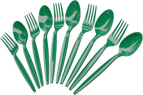 Blue Orchards Lime Green Plastic Spoon and Fork (24 Each) - Colored Plastic Silverware Sets for Parties in Saudi Arabia
