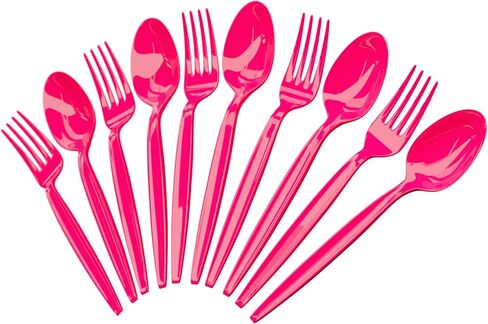 Blue Orchards Lime Green Plastic Spoon and Fork (24 Each) - Colored Plastic Silverware Sets for Parties in Saudi Arabia