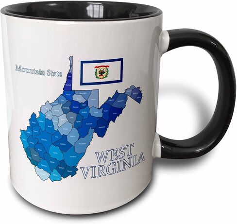 3dRose Coffee Mug, Size - 15oz - Flag and County map of West Virginia with state name and nickname Flags and Maps - States - funny coffee cup gift in Saudi Arabia