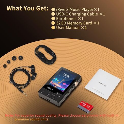 مشغل MP3 iRive3 صوت ستيريو هاي فاي واضح 32 جيجابايت مشغل موسيقى بلوتوث مع مسجل صوت راديو FM قابل للتوسيع حتى 128 جيجابايت in Saudi Arabia