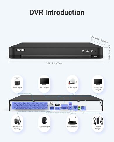 ANNKE 4K 16CH DVR for Security Camera, H.265+ 16 Channel Hybrid 5-in-1 Surveillance Digital Video Recorder, AI Human/Vehicle Detection, Compatible with Alexa, Easy Remote Access, 2TB Hard Drive Disk in Saudi Arabia