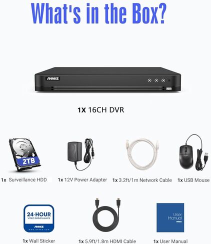 ANNKE 4K 16CH DVR for Security Camera, H.265+ 16 Channel Hybrid 5-in-1 Surveillance Digital Video Recorder, AI Human/Vehicle Detection, Compatible with Alexa, Easy Remote Access, 2TB Hard Drive Disk in Saudi Arabia