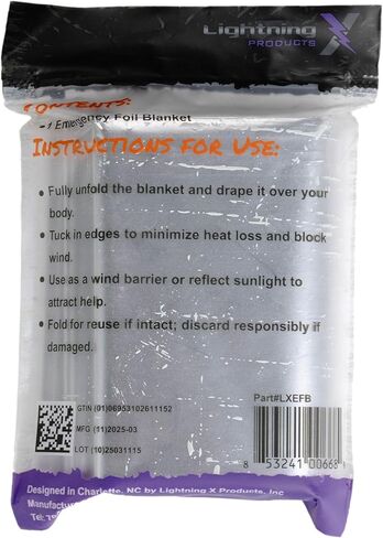 بطانية Lightning X Silver Mylar للطوارئ من رقائق الفويل مقاس 52 بوصة × 82 بوصة - عبوة من 10 قطع in Saudi Arabia