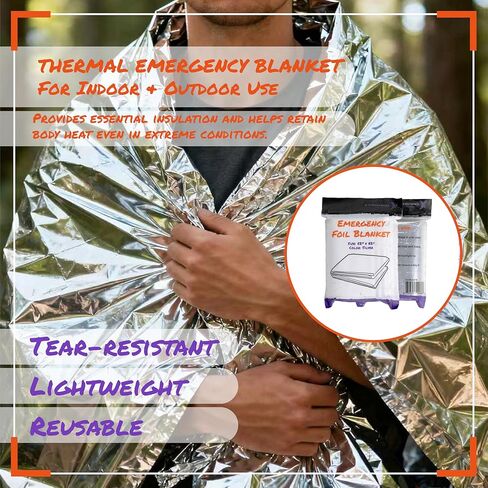 بطانية Lightning X Silver Mylar للطوارئ من رقائق الفويل مقاس 52 بوصة × 82 بوصة - عبوة من 10 قطع in Saudi Arabia