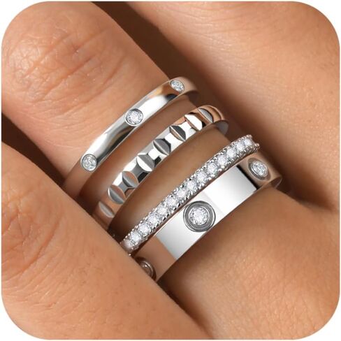 Stackable Gold Rings for Women - 18K Gold Plated Rings Set, Non Tarnish Stainless Steel Cubic Zirconia Friendship Band Stack Rings Trendy Jewelry, Christmas Birthday Party Gifts for Her Girlfriend in Saudi Arabia