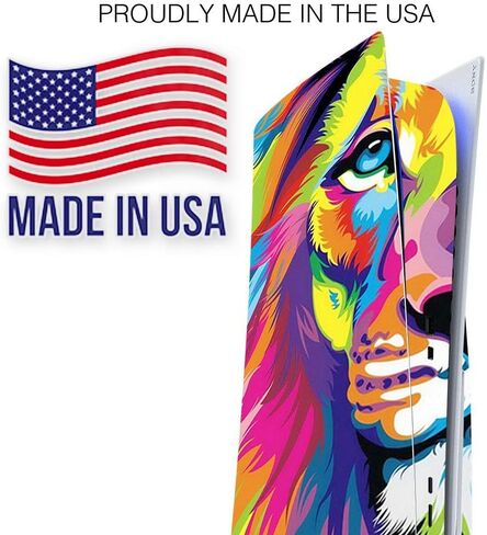 ITS A Skin Skins متوافقة مع إصدار قرص وحدة التحكم Sony Playstation 5 - غطاء ملتف لملصقات واقية - طلاء مجردة على شكل أسد ملون in Saudi Arabia