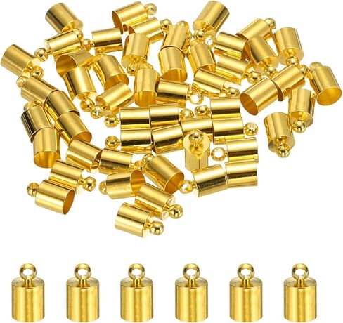 50-Pack Tassel Cord End Caps, 6mm ID Copper Glue in Leather Barrel Kumihimo End Tip Bead Caps for Jewelry Making/Bracelets/DIY Pendant, Cord Terminators [Light Silver] in Kuwait