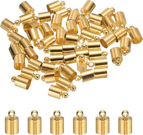 50-Pack Tassel Cord End Caps, 6mm ID Copper Glue in Leather Barrel Kumihimo End Tip Bead Caps for Jewelry Making/Bracelets/DIY Pendant, Cord Terminators [Light Silver] in Kuwait