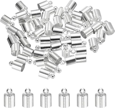 50-Pack Tassel Cord End Caps, 6mm ID Copper Glue in Leather Barrel Kumihimo End Tip Bead Caps for Jewelry Making/Bracelets/DIY Pendant, Cord Terminators [Light Silver] in Kuwait