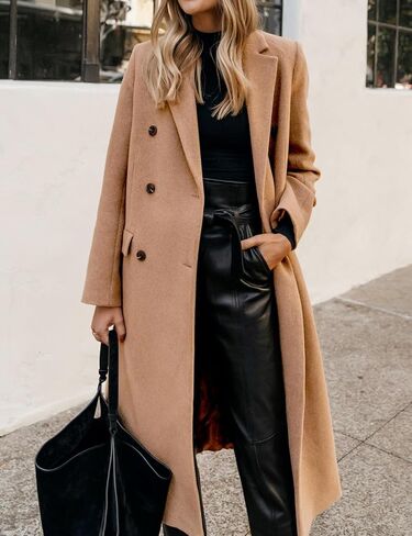 IDEALSANXUN Womens Long Wool Coats Fall Winter Notch Lapel Dressy Trench Coat Peacoat Jackets in Saudi Arabia
