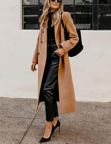 IDEALSANXUN Womens Long Wool Coats Fall Winter Notch Lapel Dressy Trench Coat Peacoat Jackets in Saudi Arabia