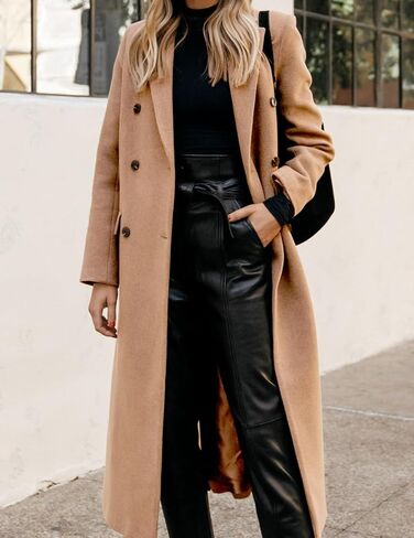 IDEALSANXUN Womens Long Wool Coats Fall Winter Notch Lapel Dressy Trench Coat Peacoat Jackets in Saudi Arabia