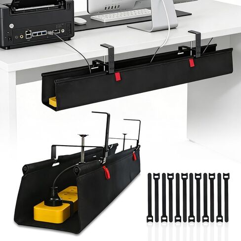 Under Desk Cable Management Tray, 36" Cord Organizer for Table, Clamp/Screw Mount Desk Cable Management, Premium Fabric Cable Management Tray for Office, Home in Saudi Arabia
