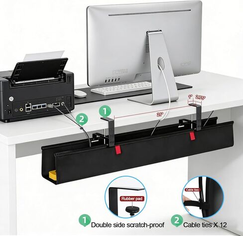 Under Desk Cable Management Tray, 36" Cord Organizer for Table, Clamp/Screw Mount Desk Cable Management, Premium Fabric Cable Management Tray for Office, Home in Saudi Arabia
