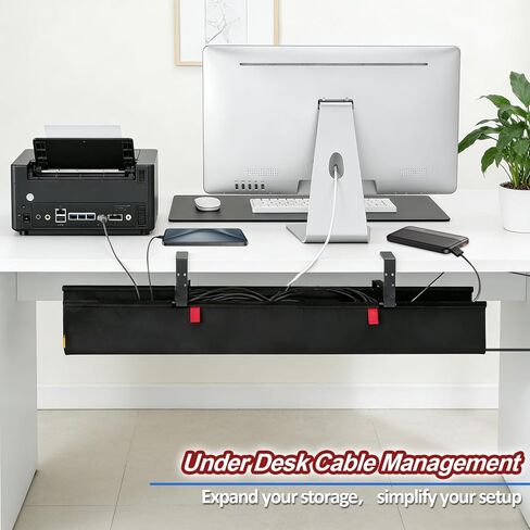 Under Desk Cable Management Tray, 36" Cord Organizer for Table, Clamp/Screw Mount Desk Cable Management, Premium Fabric Cable Management Tray for Office, Home in Saudi Arabia