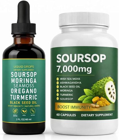 QIZFYZZ Soursop Bitters Liquid Drops, 10-in-1 Soursop Bitters Liquid Drops with Sea Moss, Moringa, Turmeric Oil, Black Seed Oil, Oregano for Overall Health, Joint Support (1) in Saudi Arabia