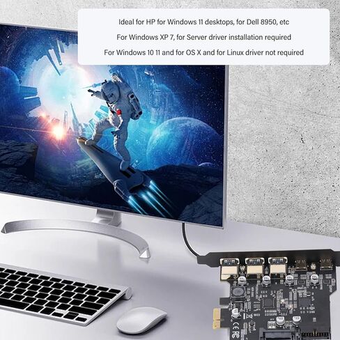 بطاقة PCIe إلى USB 3.2 Gen 2، بطاقة توسيع PCIe ذات 5 منافذ بسرعة 20 جيجابت في الثانية مع 3 منافذ USB من النوع A، 2 USB من النوع C لنظام التشغيل Linux وOS X PC in Kuwait