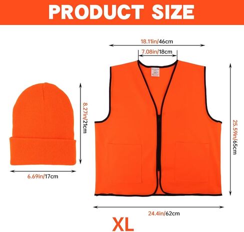 Orange Hunting Vest and Beanie with Pockets Blaze Orange Hunting Vest High Visibility Safety Vests for Fishing in Kuwait