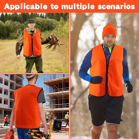 Orange Hunting Vest and Beanie with Pockets Blaze Orange Hunting Vest High Visibility Safety Vests for Fishing in Kuwait