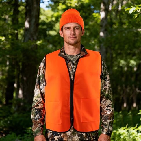 Orange Hunting Vest and Beanie with Pockets Blaze Orange Hunting Vest High Visibility Safety Vests for Fishing in Kuwait
