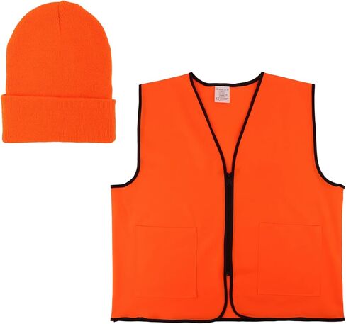 Orange Hunting Vest and Beanie with Pockets Blaze Orange Hunting Vest High Visibility Safety Vests for Fishing in Kuwait