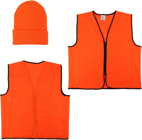 Orange Hunting Vest and Beanie with Pockets Blaze Orange Hunting Vest High Visibility Safety Vests for Fishing in Kuwait