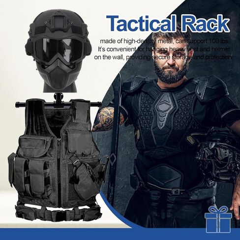 شماعة سترة مثبتة على الحائط معدات تكتيكية مع حامل عرض خوذة، رف معدات الشرطة الثقيلة، ملحقات حامل لوحة Airsoft، حامل درع الساموراي، تخزين معدات الدراجات النارية in Kuwait