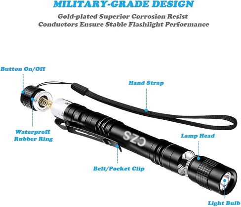 CZS Flashlight, 2 Pack Pen Light, Small Flashlights High Lumens, Battery-Powered LED Flashlight by 2AAA Battery, Waterproof Pocket Flashlights for Work, Emergency (Battery Not Included) in Saudi Arabia