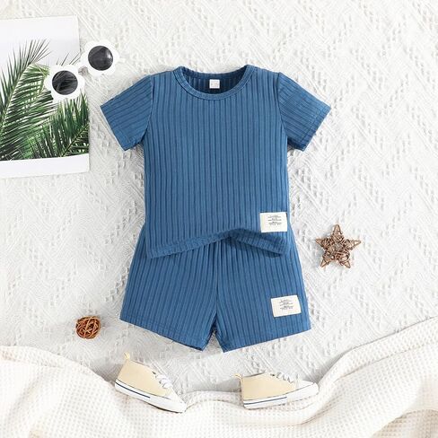 Short Sleeve Top and Shorts Set for Boys, Soft 2 Piece Blue Outfits for Parties and Daily Wear in Saudi Arabia