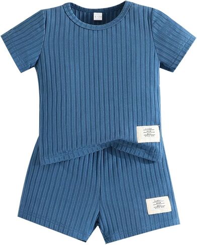 Short Sleeve Top and Shorts Set for Boys, Soft 2 Piece Blue Outfits for Parties and Daily Wear in Saudi Arabia