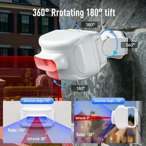 Driveway Alarm – 1200 ft Range Wireless Outdoor Motion Sensor, Dual-Tech PIR + Microwave, 17 Chimes, IP64 Weather-Resistant, Mute & Vibration (1 Receiver+ 1 Sensor) in Saudi Arabia