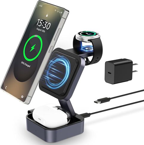 3 in 1 Charging Station for Samsung, Foldable Wireless Charger Station, Travel Magnetic Fast Charger Stand for Galaxy S26-S21/Z Fold/Flip Series, Galaxy Watch Ultra/8-5 & Galaxy Buds Pro/3/2 Series in Saudi Arabia