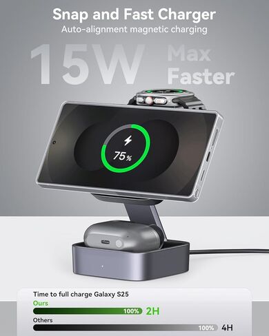 3 in 1 Charging Station for Samsung, Foldable Wireless Charger Station, Travel Magnetic Fast Charger Stand for Galaxy S26-S21/Z Fold/Flip Series, Galaxy Watch Ultra/8-5 & Galaxy Buds Pro/3/2 Series in Saudi Arabia