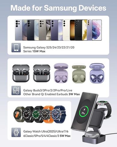 3 in 1 Charging Station for Samsung, Foldable Wireless Charger Station, Travel Magnetic Fast Charger Stand for Galaxy S26-S21/Z Fold/Flip Series, Galaxy Watch Ultra/8-5 & Galaxy Buds Pro/3/2 Series in Saudi Arabia