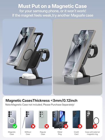 3 in 1 Charging Station for Samsung, Foldable Wireless Charger Station, Travel Magnetic Fast Charger Stand for Galaxy S26-S21/Z Fold/Flip Series, Galaxy Watch Ultra/8-5 & Galaxy Buds Pro/3/2 Series in Saudi Arabia