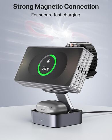 3 in 1 Charging Station for Samsung, Foldable Wireless Charger Station, Travel Magnetic Fast Charger Stand for Galaxy S26-S21/Z Fold/Flip Series, Galaxy Watch Ultra/8-5 & Galaxy Buds Pro/3/2 Series in Saudi Arabia