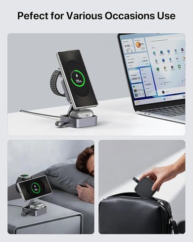 3 in 1 Charging Station for Samsung, Foldable Wireless Charger Station, Travel Magnetic Fast Charger Stand for Galaxy S26-S21/Z Fold/Flip Series, Galaxy Watch Ultra/8-5 & Galaxy Buds Pro/3/2 Series in Saudi Arabia