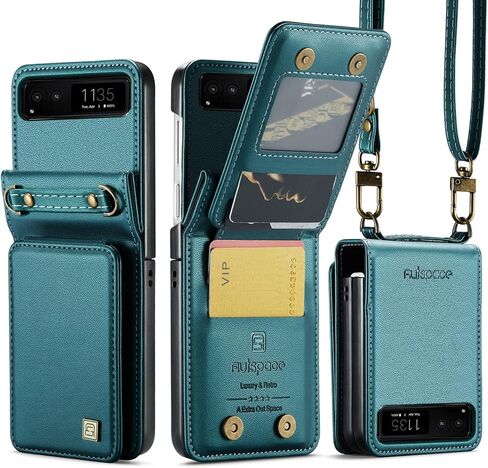 ل Motorola Razr 2023 علبة مع حامل البطاقة [Crossbody & Hand Strap] Classic Retro Pu Leather Flip Cover Slot Slot Magnetic Cloture Women Men Flip Progresction for Moto Razr 2023 Red in Kuwait