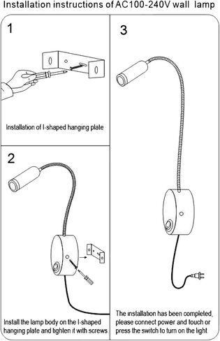 Fockety Wall Mount LED Reading Light, Bedside Night Lamp with Flexible Gooseneck 360 Adjustable, 3W Warm White Light 3000K, for Bed Headboard Desk Office Dormitory (US Plug) in Saudi Arabia