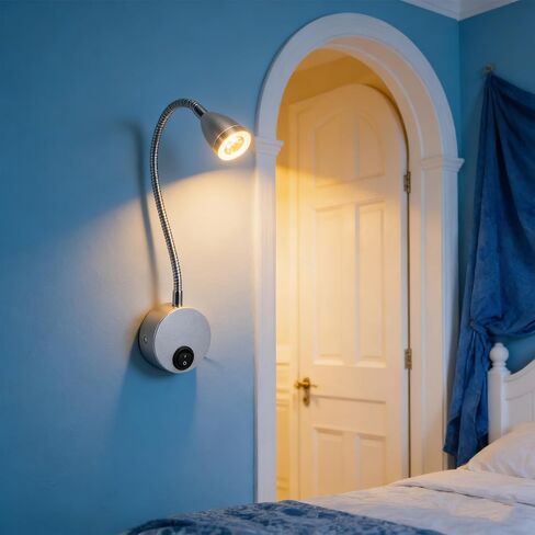 Fockety Wall Mount LED Reading Light, Bedside Night Lamp with Flexible Gooseneck 360 Adjustable, 3W Warm White Light 3000K, for Bed Headboard Desk Office Dormitory (US Plug) in Saudi Arabia
