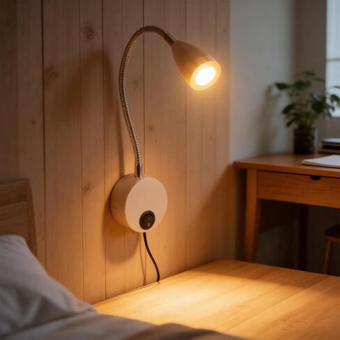 Fockety Wall Mount LED Reading Light, Bedside Night Lamp with Flexible Gooseneck 360 Adjustable, 3W Warm White Light 3000K, for Bed Headboard Desk Office Dormitory (US Plug) in Saudi Arabia