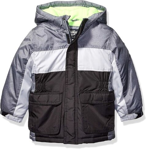OSHKOSH B'GOSH Toddler Little Boys' Heavyweight Colorblock Puffer Coat, Grey Marble/White Red Blue, 3T in Saudi Arabia