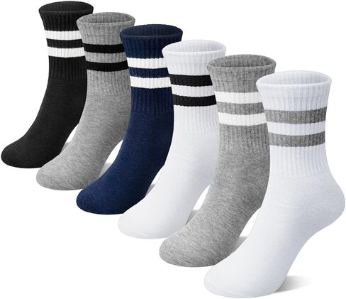 6 Pairs Kids Crew Socks Boys Girls Unisex Athletic Classics Cotton School Uniform Striped Socks in Saudi Arabia