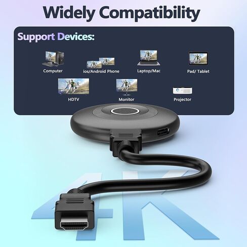 MpioLife 4K Wireless Display Adapter, Plug & Play, HDMI Dongle 5G+2.4G Wireless Screen Mirroring Cast from Smartphone Tablet Laptop PC to HDTV/Monitor/Projector, Support AirPlay DLNA Miracast in Saudi Arabia