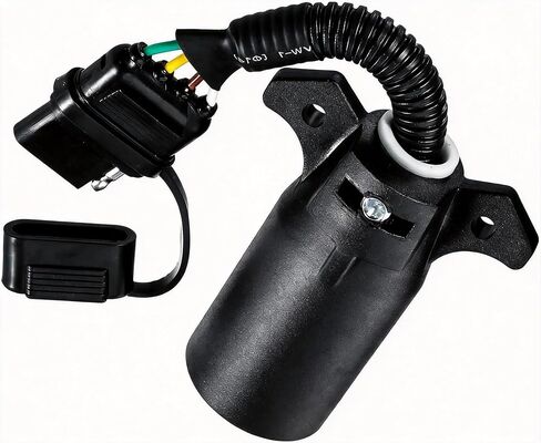 محول قابس المقطورة NEW SUN®، 7 دبابيس إلى 4 دبابيس مع غطاء مقاوم للماء، موصل شفرة قابس دائري 7 اتجاهات يتحول إلى مقبس أنثى مسطح 4 اتجاهات. سرج أسلاك للمقطورة/RV/الأضواء، الشاحنة، سيارات الدفع الرباعي، القارب in Kuwait