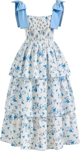 Verdusa Girl's Ditsy Floral Print Layered Ruffle Dress Sleeveless Tie Shoulder Elegant Midi Dresses in Saudi Arabia